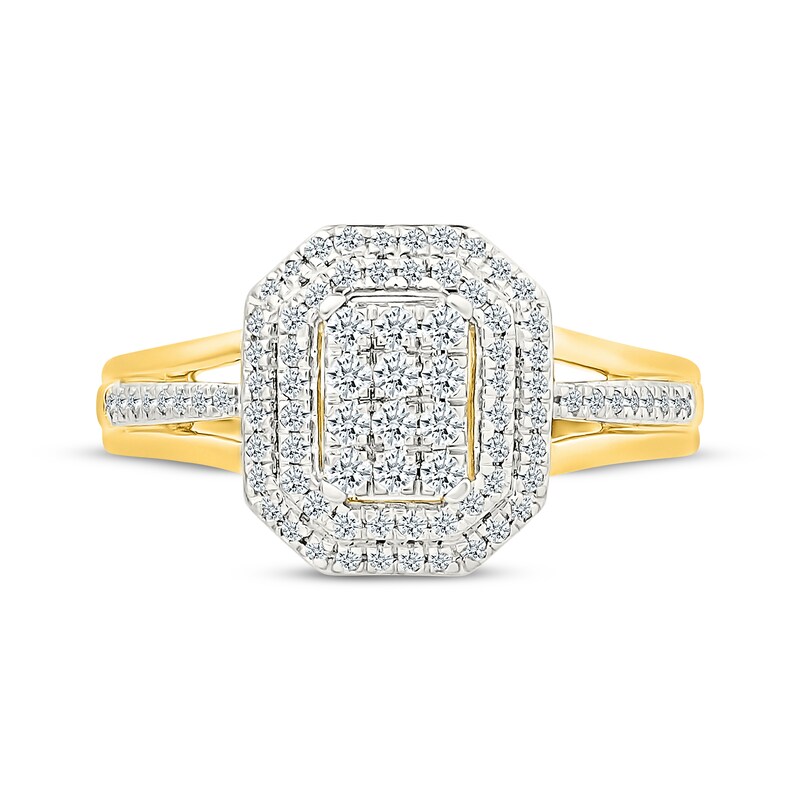 Main Image 4 of Multi-Diamond Center Double Octagon Halo Ring 1/2 ct tw 10K Yellow Gold