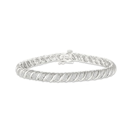 Diamond Alternating S-Link Bracelet 1 ct tw Sterling Silver 7"