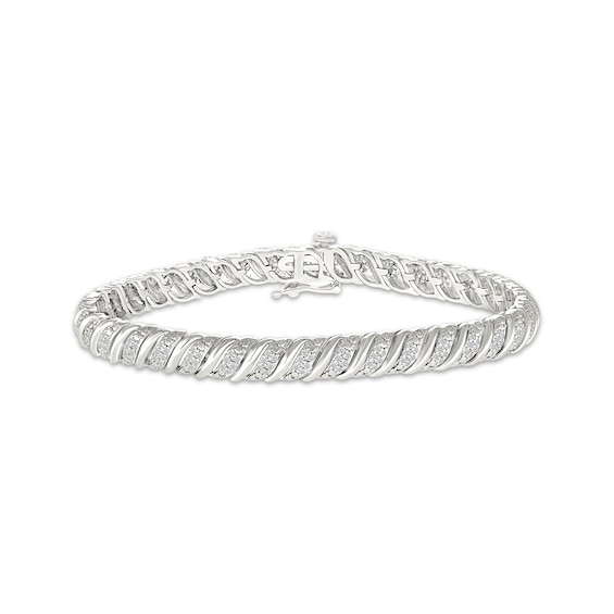 Diamond Alternating S-Link Bracelet 1 ct tw Sterling Silver 7"