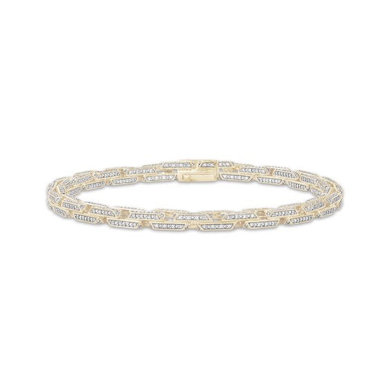 Men's Diamond Hollow Beveled-Link Bracelet 2 ct tw 10K Yellow Gold 8.5"