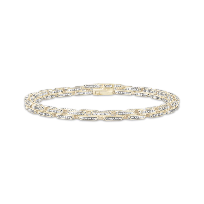 Main Image 1 of Men's Diamond Hollow Beveled-Link Bracelet 2 ct tw 10K Yellow Gold 8.5"