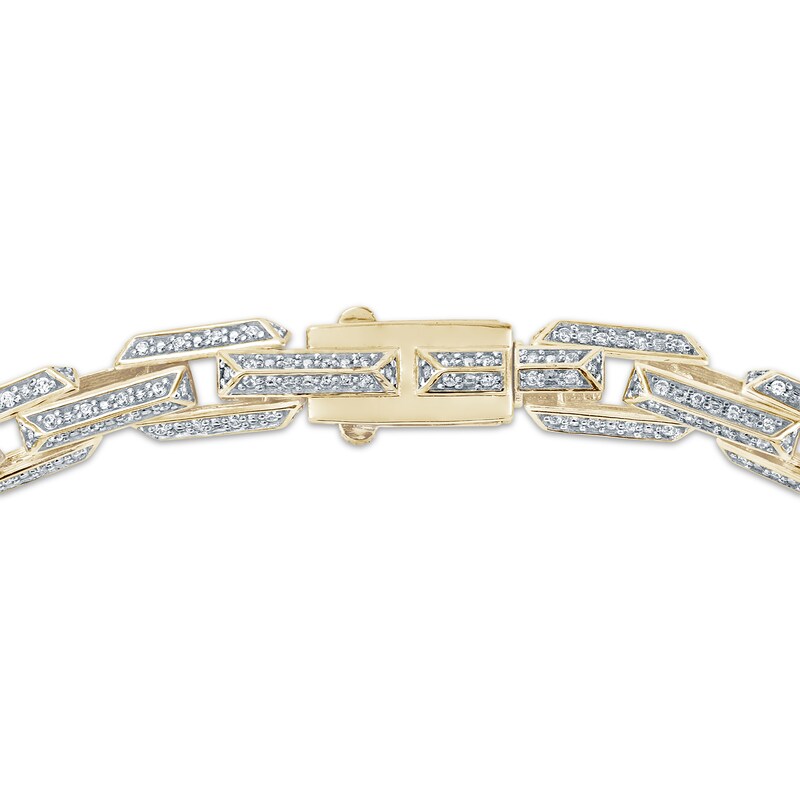 Main Image 3 of Men's Diamond Hollow Beveled-Link Bracelet 2 ct tw 10K Yellow Gold 8.5"