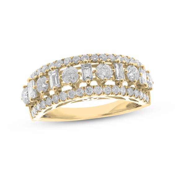 Adore Round & Baguette-Cut Diamond Anniversary Ring 1-1/4 ct tw 14K Yellow Gold