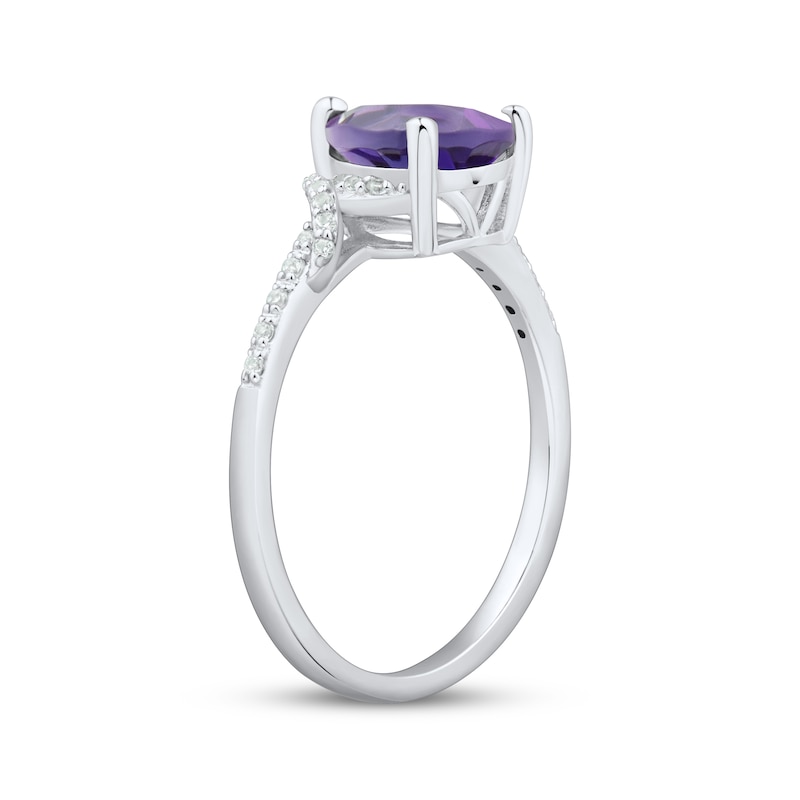 Main Image 2 of Pear-Shaped Amethyst & White Lab-Created Sapphire Ring Sterling Silver