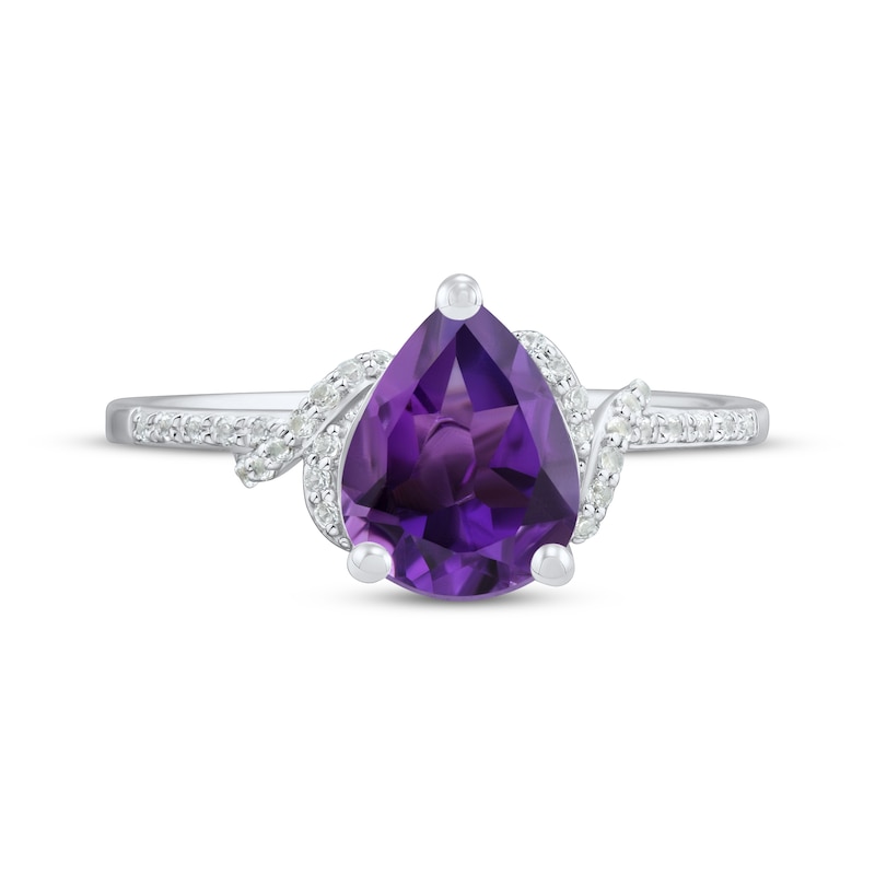 Main Image 3 of Pear-Shaped Amethyst & White Lab-Created Sapphire Ring Sterling Silver