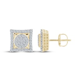 Men's Multi-Diamond Center Square Stud Earrings 3/8 ct tw 10K Yellow Gold