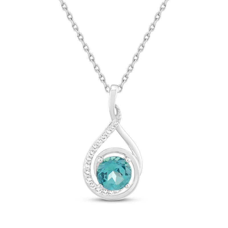 Main Image 1 of Oceanic Blue Topaz & White Lab-Created Sapphire Infinity Teardrop Necklace Sterling Silver 18"