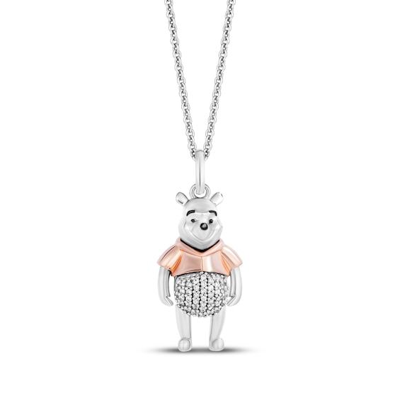 Disney Treasures Winnie the Pooh Diamond Necklace 1/10 ct tw Sterling Silver & 10K Rose Gold 19"