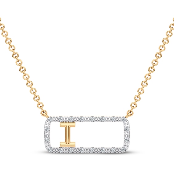 Diamond I Initial Rectangle Necklace 1/10 ct tw 10K Yellow Gold 18"