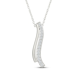 Diamond Waves Journey Necklace 1/6 ct tw 10K White Gold 18"