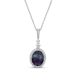 Oval-Cut Fluorite & White Lab-Created Sapphire Necklace Sterling Silver 18"