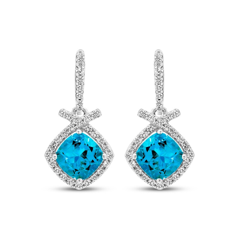 Main Image 2 of Cushion-Cut Swiss Blue Topaz & White Lab-Created Sapphire Drop Earrings Sterling Silver