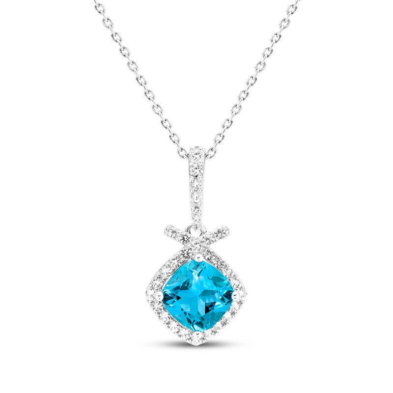 Main Image 1 of Cushion-Cut Swiss Blue Topaz & White Lab-Created Sapphire Necklace Sterling Silver 18"