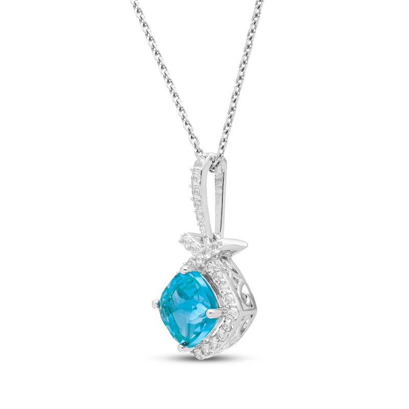 Main Image 2 of Cushion-Cut Swiss Blue Topaz & White Lab-Created Sapphire Necklace Sterling Silver 18"