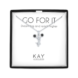 Cheerleader Necklace with Black & White Diamond Accents Sterling Silver 18"