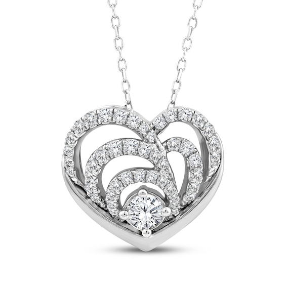 Diamond Layered Heart Necklace 1/2 ct tw 10K White Gold 17"