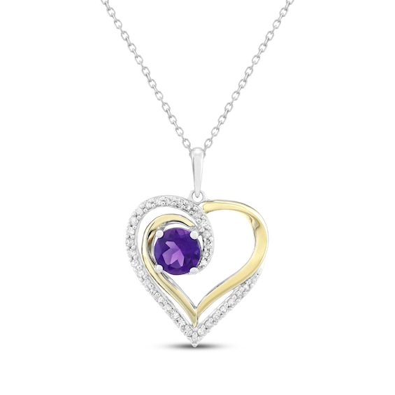 Amethyst & Diamond Heart Necklace 1/4 ct tw Sterling Silver & 10K Yellow Gold 18"