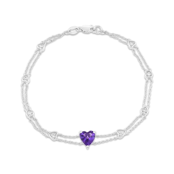 Heart-Shaped Amethyst & Diamond Bracelet 1/8 ct tw Sterling Silver 7.25"