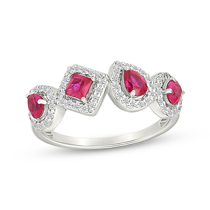 Main Image 1 of Multi-Shape Lab-Created Ruby & White Lab-Created Sapphire Ring Sterling Silver