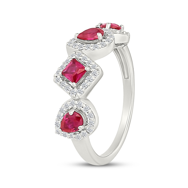 Main Image 2 of Multi-Shape Lab-Created Ruby & White Lab-Created Sapphire Ring Sterling Silver