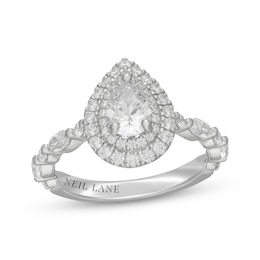 Neil Lane Premiere Pear-Shaped Diamond Double Halo Engagement Ring 1-3/8 ct tw 14K White Gold