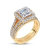 Thumbnail Image 2 of Adore Square Emerald-Cut Lab-Grown Diamond Halo Split Shank Bridal Set 3 ct tw 14K Yellow Gold