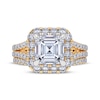 Thumbnail Image 3 of Adore Square Emerald-Cut Lab-Grown Diamond Halo Split Shank Bridal Set 3 ct tw 14K Yellow Gold