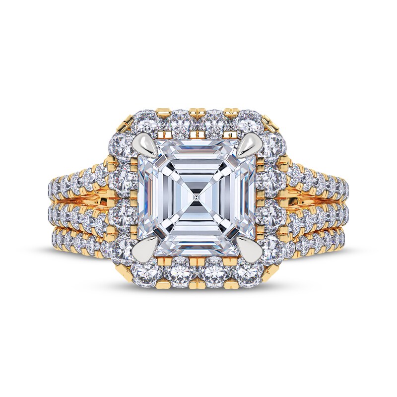 Main Image 3 of Adore Square Emerald-Cut Lab-Grown Diamond Halo Split Shank Bridal Set 3 ct tw 14K Yellow Gold