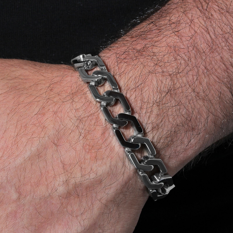 Main Image 4 of Men's Hexagon Link Bracelet Stainless Steel 8.5"