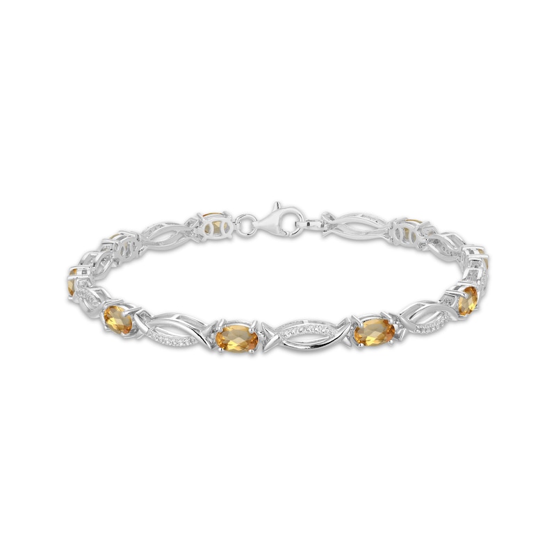 Main Image 1 of Oval-Cut Citrine & White Lab-Created Sapphire Link Bracelet Sterling Silver 7.25"