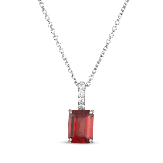 Emerald-Cut Garnet & White Lab-Created Sapphire Hidden Halo Necklace Sterling Silver 18"