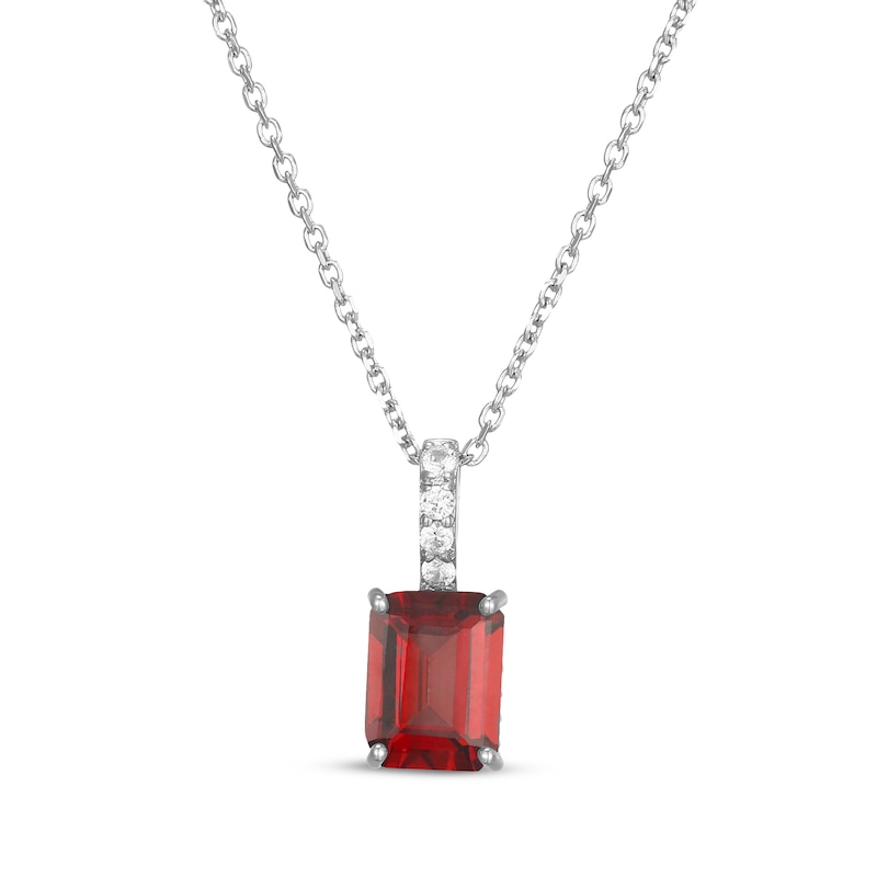 Main Image 1 of Emerald-Cut Garnet & White Lab-Created Sapphire Hidden Halo Necklace Sterling Silver 18"