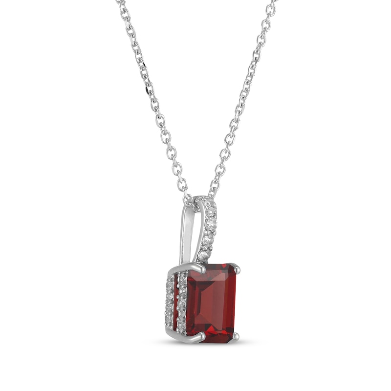 Main Image 2 of Emerald-Cut Garnet & White Lab-Created Sapphire Hidden Halo Necklace Sterling Silver 18"