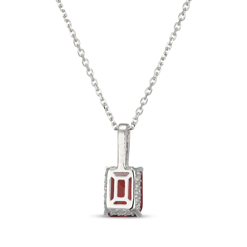Main Image 3 of Emerald-Cut Garnet & White Lab-Created Sapphire Hidden Halo Necklace Sterling Silver 18"