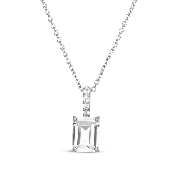 Emerald-Cut White Lab-Created Sapphire Hidden Halo Necklace Sterling Silver 18"