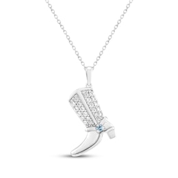 White Lab-Created Sapphire & Swiss Blue Topaz Cowboy Boot Necklace Sterling Silver 18"
