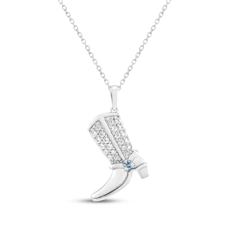 Main Image 1 of White Lab-Created Sapphire & Swiss Blue Topaz Cowboy Boot Necklace Sterling Silver 18"
