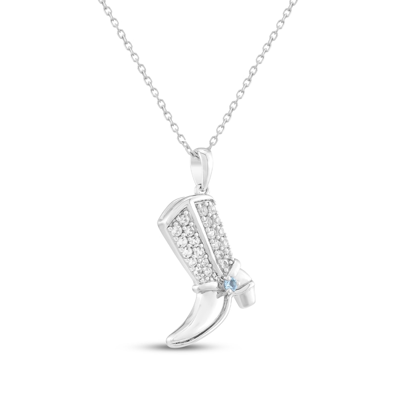 Main Image 2 of White Lab-Created Sapphire & Swiss Blue Topaz Cowboy Boot Necklace Sterling Silver 18"