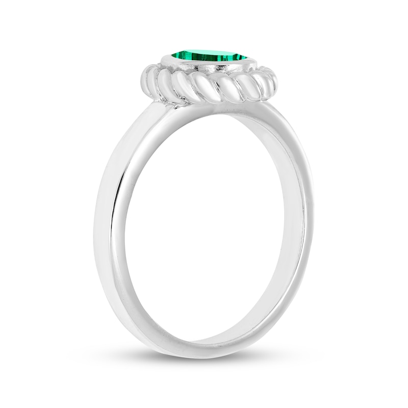 Main Image 2 of Oval-Cut Lab-Created Emerald Solitaire Twist Frame Ring Sterling Silver