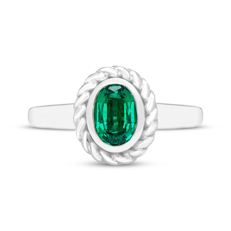 Main Image 3 of Oval-Cut Lab-Created Emerald Solitaire Twist Frame Ring Sterling Silver