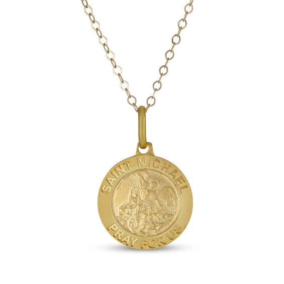 Children's Saint Michael Medallion Necklace 14K Yellow Gold 13"
