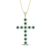 Thumbnail Image 1 of Men's Green Lab-Created Emerald & White Lab-Created Sapphire Cross Necklace 10K Yellow Gold 22"