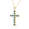Thumbnail Image 2 of Men's Green Lab-Created Emerald & White Lab-Created Sapphire Cross Necklace 10K Yellow Gold 22"