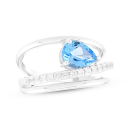 Pear-Shaped Swiss Blue Topaz & White Lab-Created Sapphire Split Shank Ring Sterling Silver