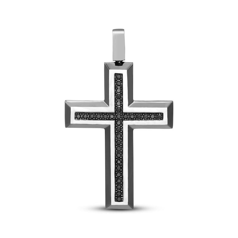 Main Image 1 of Men's Black Diamond Cross Charm 1/2 ct tw Black Rhodium-Plated Sterling Silver