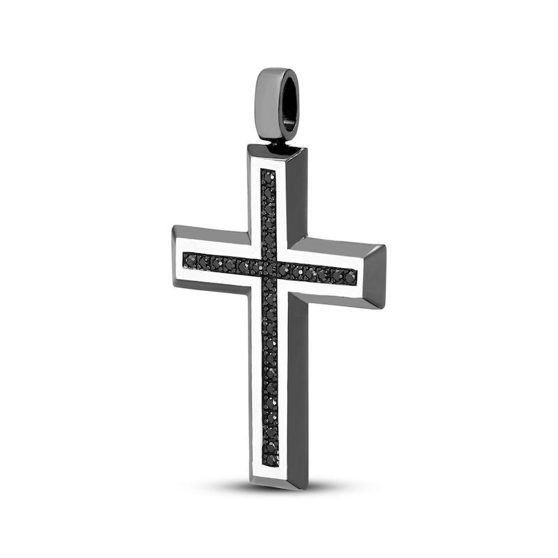 Main Image 2 of Men's Black Diamond Cross Charm 1/2 ct tw Black Rhodium-Plated Sterling Silver
