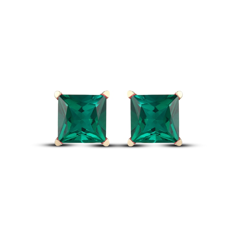 Main Image 2 of Men's Square-Cut Lab-Created Emerald Solitaire Stud Earrings 10K Yellow Gold