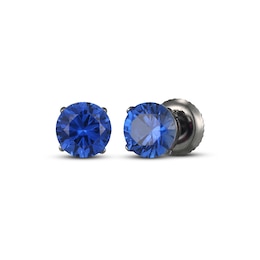Men's Blue Lab-Created Sapphire Solitaire Stud Earrings Matte Gunmetal-Plated Sterling Silver