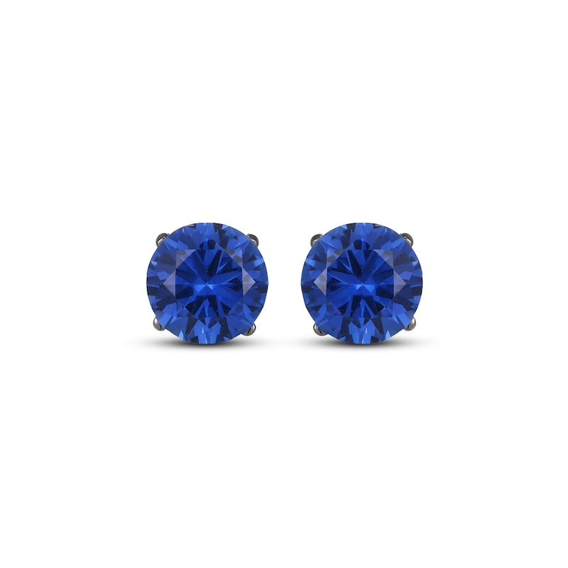 Main Image 2 of Men's Blue Lab-Created Sapphire Solitaire Stud Earrings Matte Gunmetal-Plated Sterling Silver