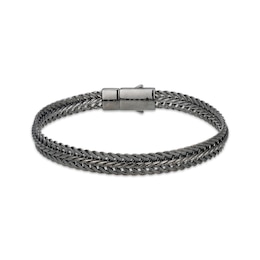 Men's Black Sapphire Curb Chain Bracelet Matte Gunmetal-Plated Sterling Silver 8.5"